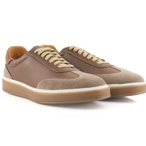 MegaTerra Fusion - Kahve Deri ve Bej Süet Detaylı Retro Sneaker