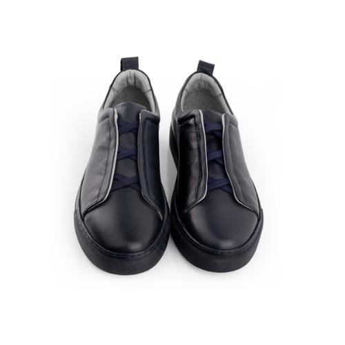 MegaVogue Elastic - Çapraz Bantlı Siyah Deri Tasarım Sneaker