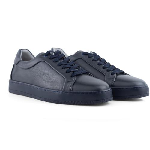 MegaPrime Navy - Tam Lacivert Monokrom Deri Sneaker