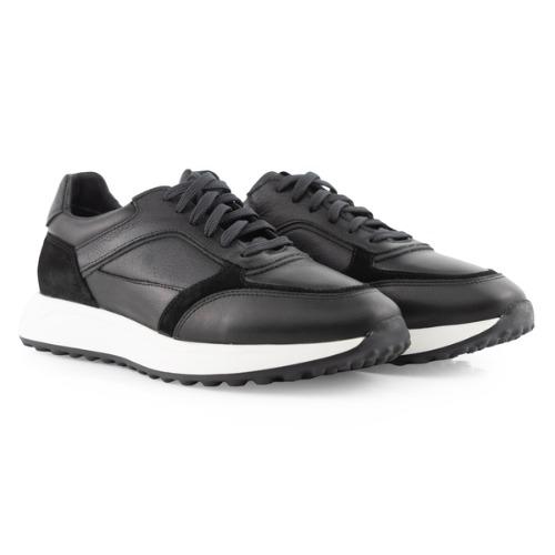 MegaSprint Onyx - Siyah Deri ve Süet Detaylı Runner Sneaker